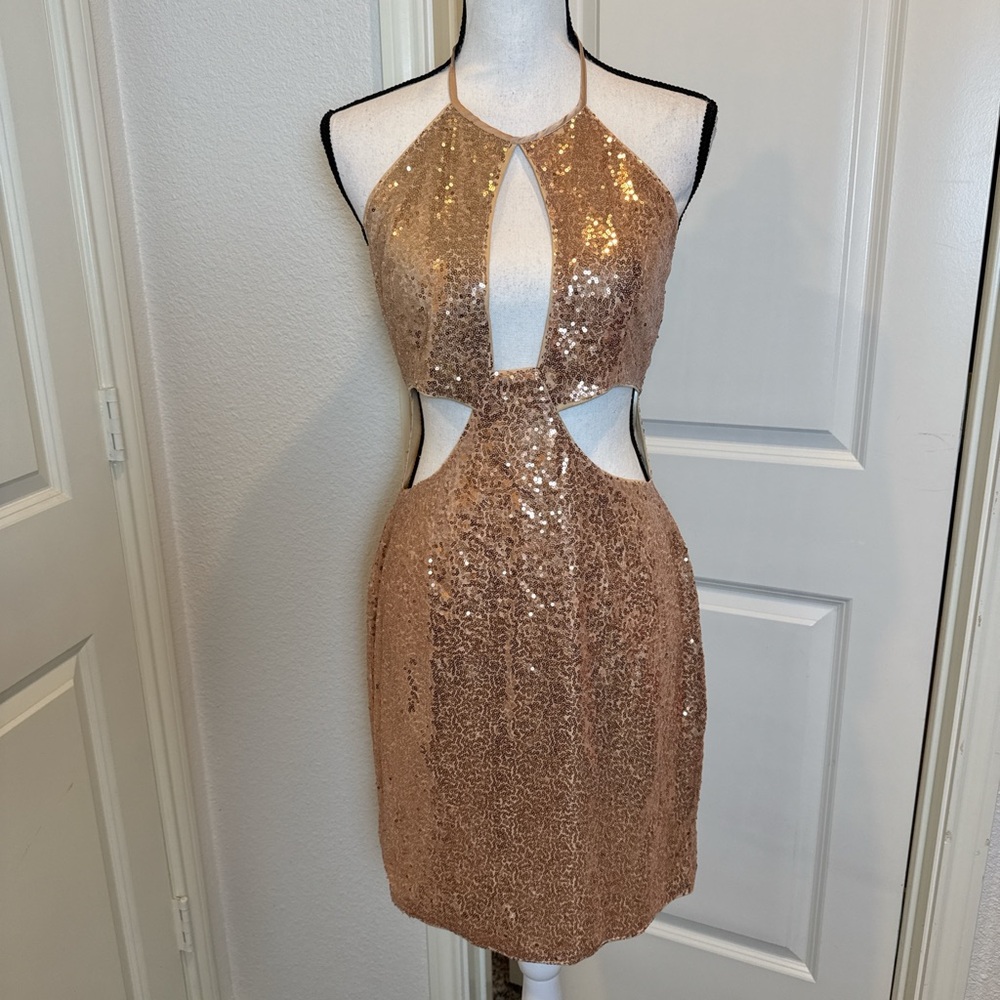 AREA Shimmering Gold Cutout Backless Dress